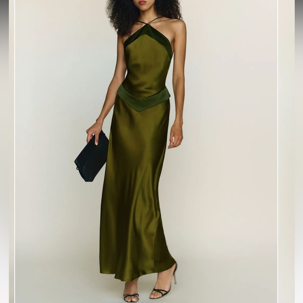 Reformation Jillian silk dress with halter top and backless